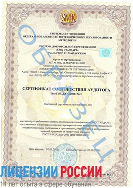 Образец сертификата соответствия аудитора №ST.RU.EXP.00006174-3 Иваново Сертификат ISO 22000
