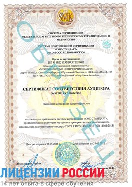 Образец сертификата соответствия аудитора №ST.RU.EXP.00014299-1 Иваново Сертификат ISO 14001